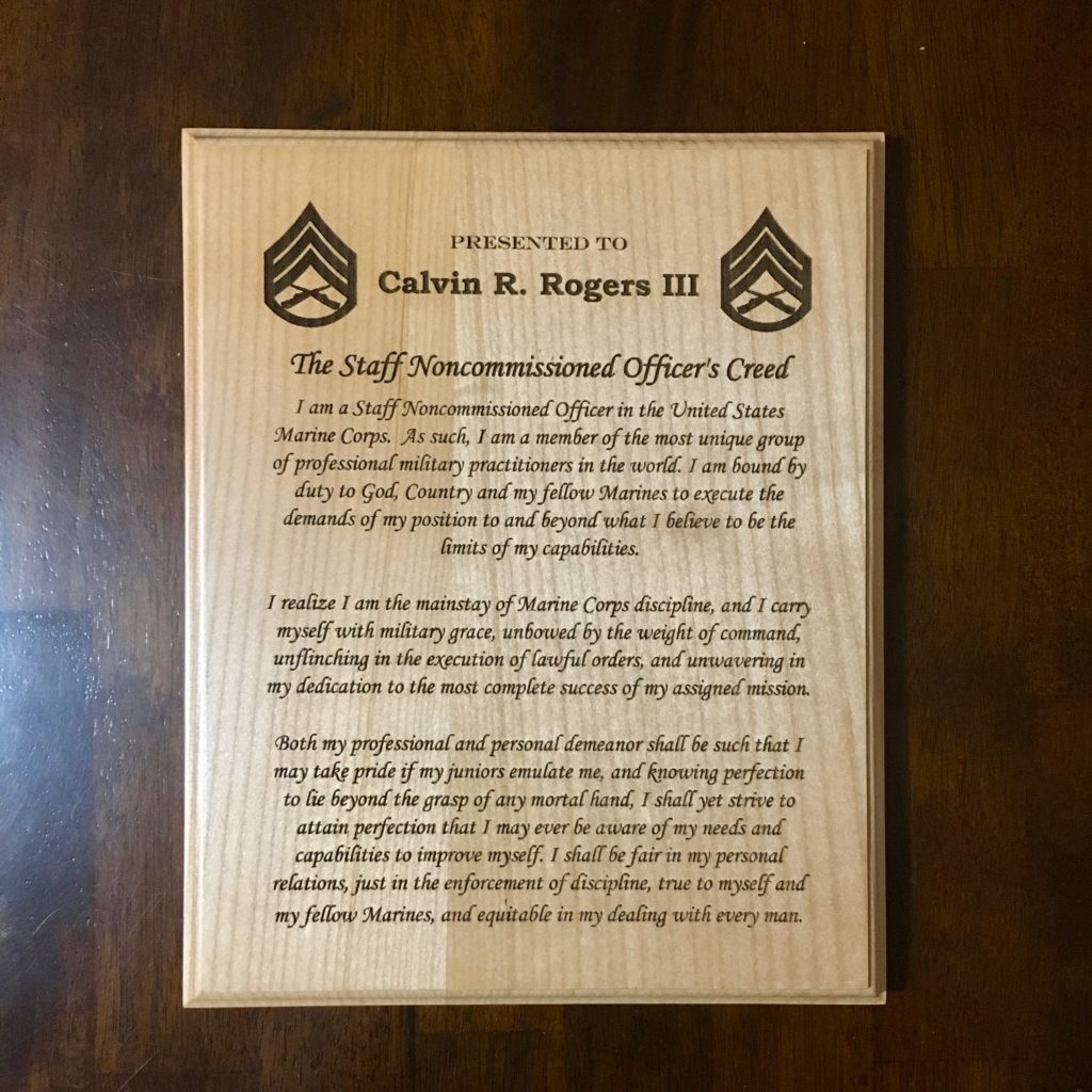 Personalized USMC SNCO Creed Plaque | Kruse Military Shop